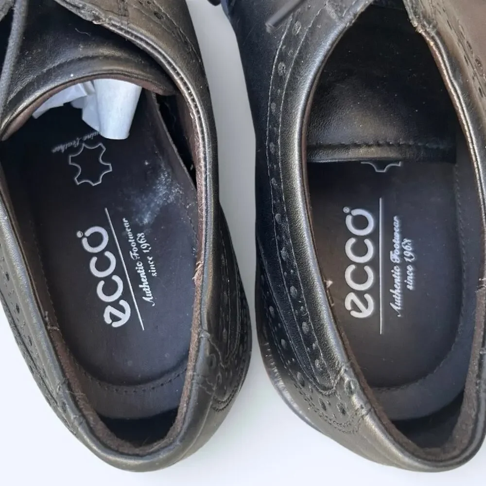 ECCO Black Leather Wingtip Oxford Dress Shoes – Men's Size EU 42 Preppy Comfort